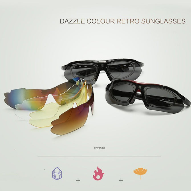 HD UV400 Polarized Sunglasses With 5 Lenses, Outdoor Cycling Goggles Sun Glasses Set Red