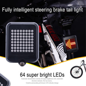 64-LED Intelligent Steering Brake Light, Safety Riding Bicycle Taillight Night Light, USB Charging Tail Light Black