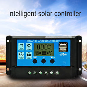 30A 12V 24V Auto Work Solar Charge Controller With LCD Display, Dual USB Solar Cell Panel Charger Regulator Black