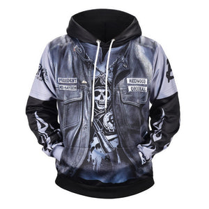 Autumn Winter Casual Hooded Hoodies 3D Print Fake Two Pieces Loose Sweatshirts For Men Black/L