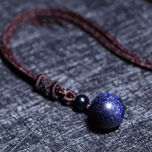 14mm Crystal Blue Sandstone Necklace, Fashion Jewelry Lucky Starry Sky Stone Pendant Necklace For Women Men Blue