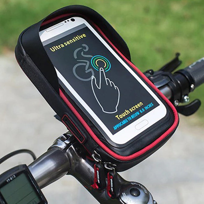 Bike Bicycle Phone Bag, Rainproof TPU Touch Screen Cell Phone Holder Bicycle Handlebar Bag, MTB Frame Pouch Bag Black
