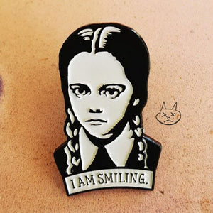 Aluminium Alloy Wednesday Addams I AM SMILING Brooches Fashion Trendy Jewelry For Women White