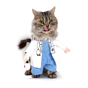 Pet Halloween Doctor Costume Dog Jeans Clothes, Cat Funny Apparel White/S
