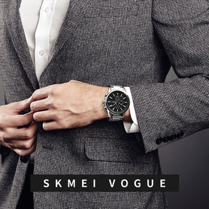 SKMEI Waterproof Round Dial Quartz Wristwatch, Men\'s Watch With 2 Sub-dials, Calendar Function Red