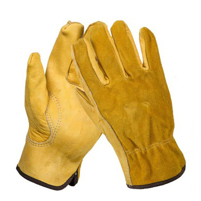 OZERO Cowhide Leather Men Working Welding Gloves, Safety Protective Garden Sports MOTO Wear-resisting Gloves (1 Pair) Yellow/L