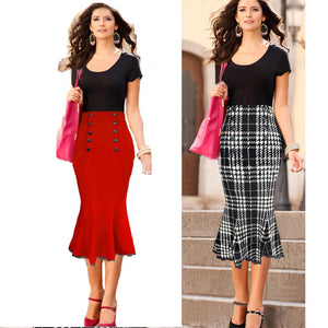 Europe And America Office Lady Style Skirts Button High Waist Slim Mermaid Skirt For Women Black/XXL