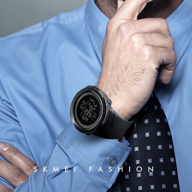 SKMEI Big Round Dial Digital Wristwatch, Sports Men\'s Watch With Double Time Display, Calendar, Stopwatch Function khaki