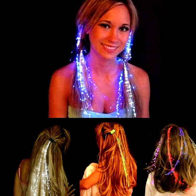 5Pcs/Lot LED Flash Light Up Emitting Hair Pigtail Braid Plait, Fiber Optic Luminous Hair Wig For KTV Party Prom Show Green