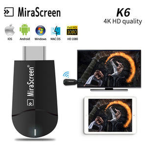 K6 Wireless Miracast Wi-Fi Display Dongle Receiver TV Stick, 4K HD Airplay Multi TV Tuner for iOS Android Mac
