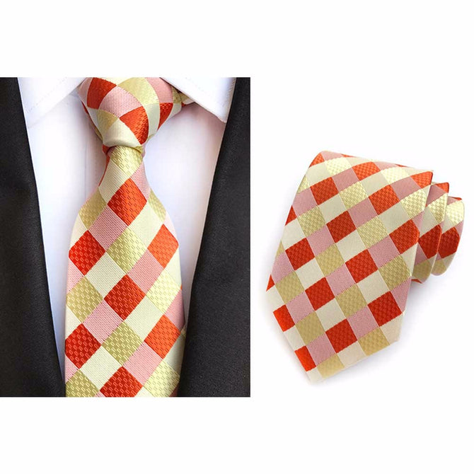 8CM Polyester Jacquard Ties For Men, High-End Striped Necktie For Wedding Or Business Suits Gold