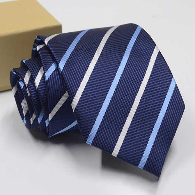 Polyester Jacquard Ties For Men, Fashion Striped Print Pattern Necktie For Wedding Or Business Suits Royal Blue