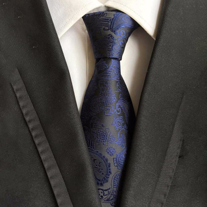 Polyester Jacquard Ties For Men, Fashion Print Necktie For Business Or Wedding Suits Black