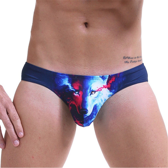 Men\'s Underwear Print Milk Silk Breathable Soft Sexy Low Waist Briefs Navy Blue/L