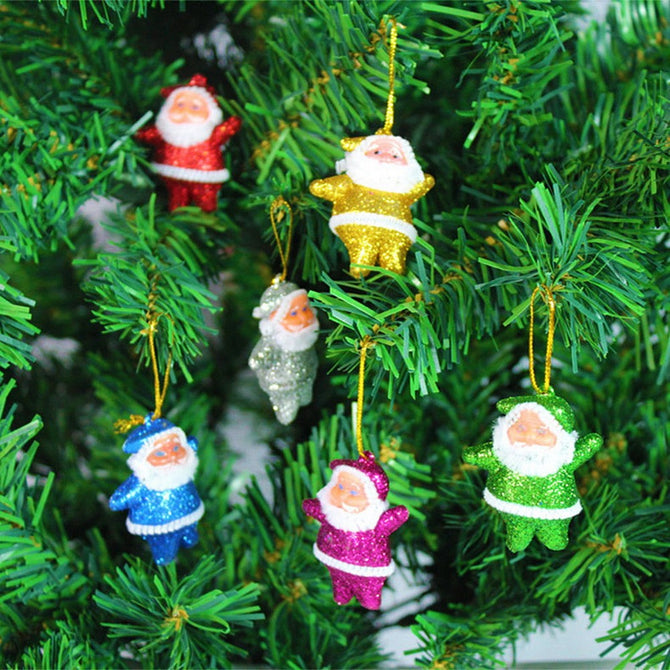6Pcs/Lot Glitter Elderly Small Christmas Santa Claus Ornaments For Christmas Tree Decoration Gift Multicolor