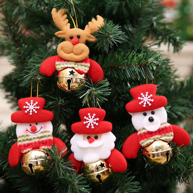 Lovely Santa Elk Snowman Doll Christmas Bell, Christmas Tree Hanging Pendant, Home Xmas Party Ornament White