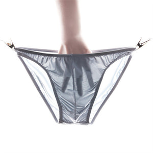 Men\'s Underwear Ice Silk Seamless Sexy Low Waist Solid Color Briefs With U Convex Pocket Design Gray/XXXL