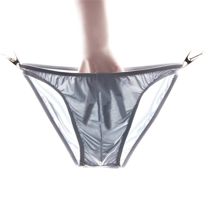 Men\'s Underwear Ice Silk Seamless Sexy Low Waist Solid Color Briefs With U Convex Pocket Design Gray/XXXL