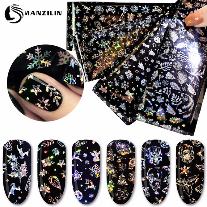 Xmas Snowflake Stars Angel Christmas Nail Art Decoration Water Transfer Cs 4 PCS Random Color