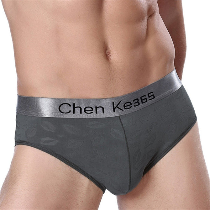 Men\'s Underwear Ice Silk Seamless Sexy Lip Print Breathable Modal Briefs Black/XXXL
