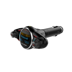 Quelima new BT08 Big Eyes Double Head FM Car Bluetooth MP3 Double Knob Cool Light Big Screen Display Voltage Car Bluetooth