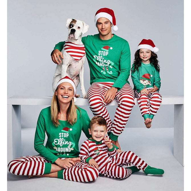 Cotton Stripe Print Sleepwear, Casual Women Men Pajama 2-Piece Set, Christmas Couple Home Clothing Long Sleeve Nightgown Multi/Mother L
