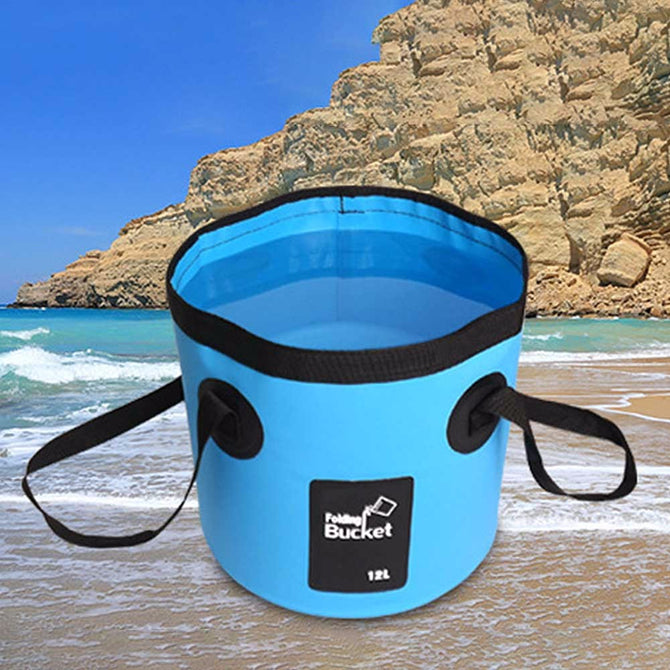 New Portable 12L Fishing Bucket Portable Folding Bag With Storage Outdoor Car Washing Fishing Tools Sky Blue