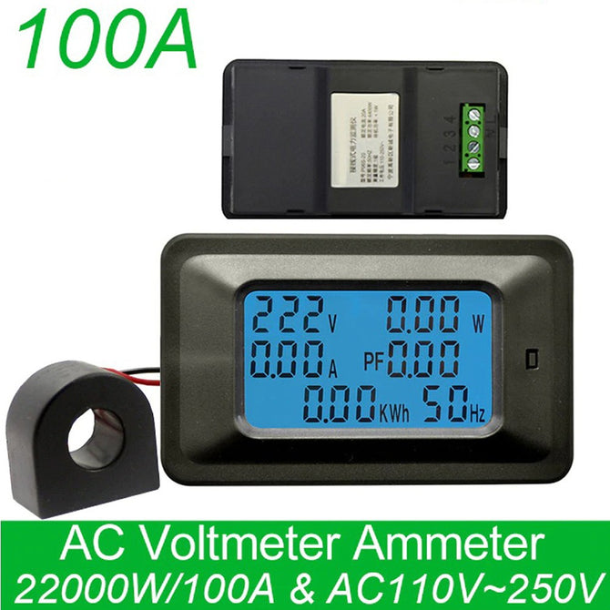 100A Digital Voltage Meter Indicator, Power Energy Voltmeter Ammeter, Current Amps Volt Wattmeter Tester Detector Black