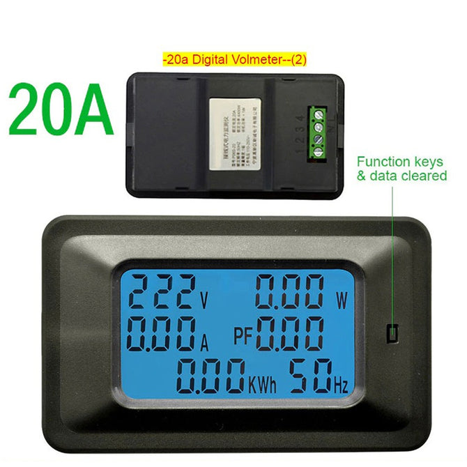 20A Digital Voltage Meter Indicator, Power Energy Voltmeter Ammeter, Current Amps Volt Wattmeter Tester Detector Black