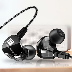 F4 Super Bass Dual Dynamic Driver 3.5mm Wired In-Ear Earphone Earbuds Headset For Mobile Phones Black