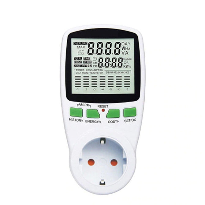 AC Power Meter, 220V Digital Wattmeter EU Energy Meter, Watt Monitor Electricity Cost Diagram Measuring Socket Analyzer White