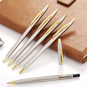 Stainless Steel Rod Rotating Metal Ballpoint Pen, 0.7mm Stationery Ballpen Office School Supplies Black/Light Grey
