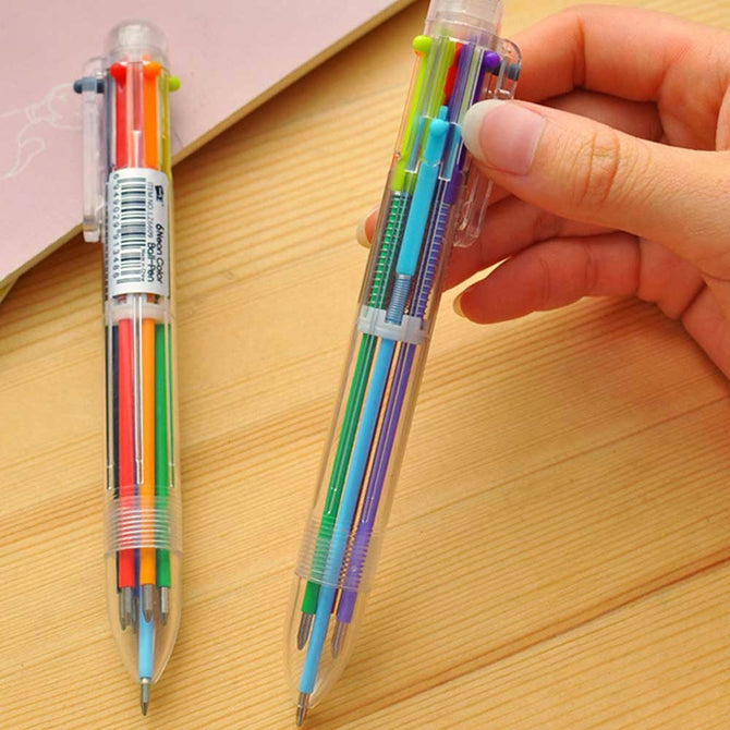 Novelty Multicolor Ballpoint Pen, Multifunctional 6-in-1 Colorful Stationery Ball Pen Creative School Supplies Multi-Colored/Clear