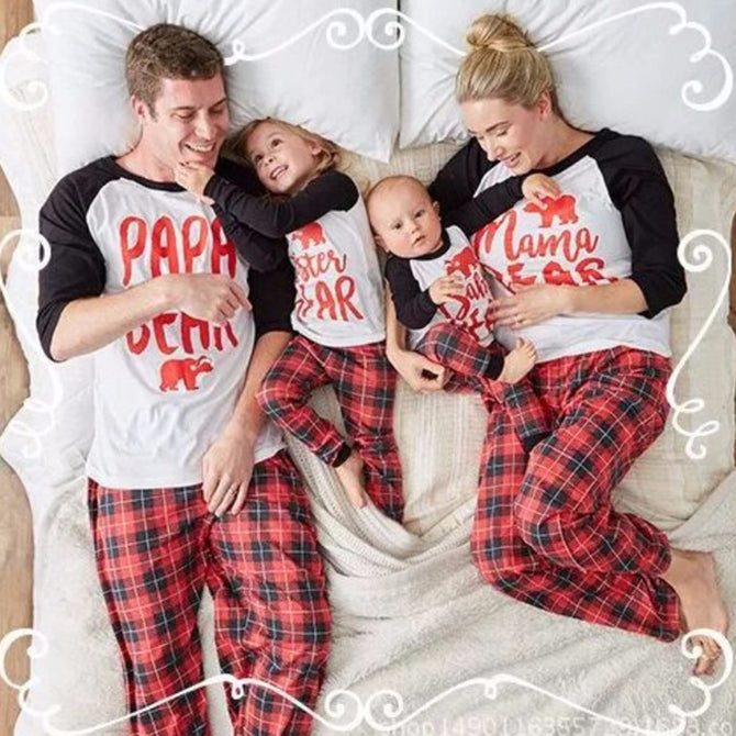 Family Look Letter Plaid Print Christmas 2-Piece Pajamas Homewear Set, Family Matching Clothes Outfits For Children Kids Multi/6T