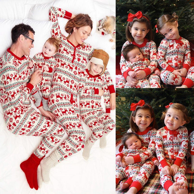 2-Piece Family Pajamas Set, Elk Deer Print Christmas Family Matching Outfits Nightwear Set For Baby And Kids Red/6T