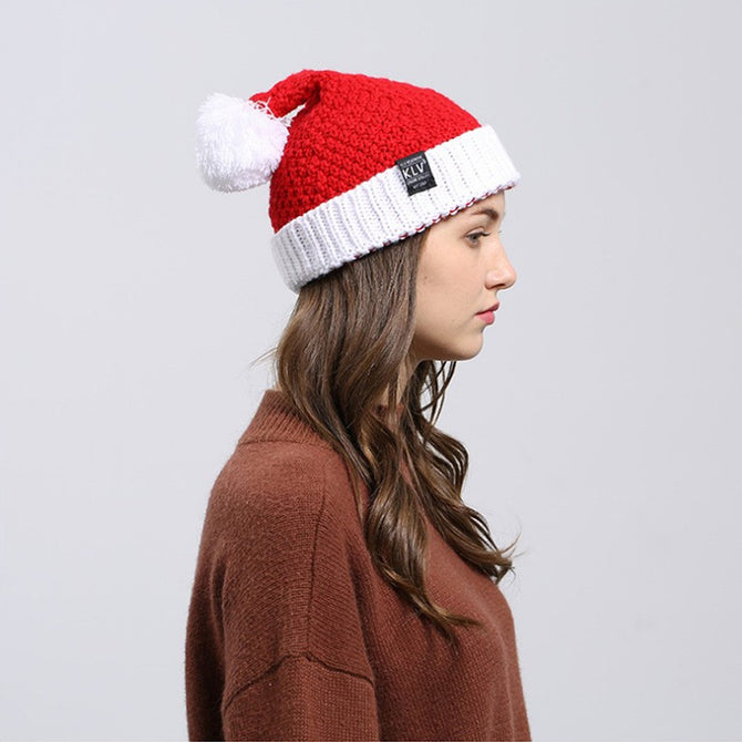 Winter Christmas Santa Claus Hat, Warm Knitted Beanies Cap Gift For Women Girls Red