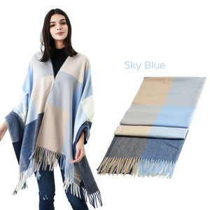 190x75cm Fashion Winter Warm Big Long Scarf For Women, Female Luxury Plaid Cashmere Thick Scarves Gray/One Size