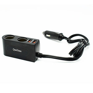 Quelima Car Double Hole Cigarette Charger + Dual USB Car Charger