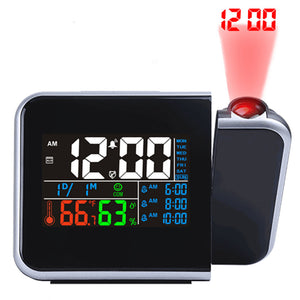 ESAMACT Colorful LED Digital Projection Alarm Clock Temperature Thermometer Humidity Hygrometer Desk Time Projector Calendar