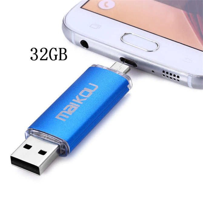 Maikou Multicolor OTG USB2.0 32GB Flash Drive Stick for Smart Phone/PC - Blue