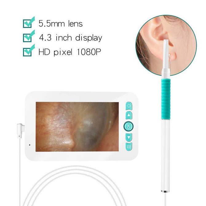 Measy Ear Otoscope 1080P Visualizer Video Inspection Camera 5.5mm Micro Lens Visual Ear Cleaning Endoscope 4.3 inch LCD Display