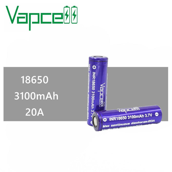 2 PCS VAPCELL 18650 3100mAh 20A-50A 3.7V Rechargeable High Capacity Lithium Battery, Continuous