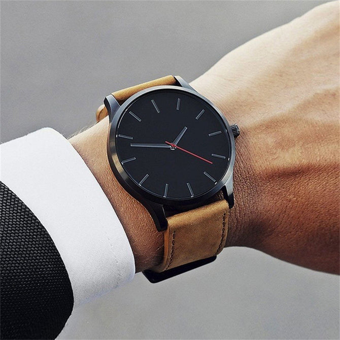 Business Simple Men\'s Quartz Watch Digital Wristwatches With Leather Strap 81QW062 Black