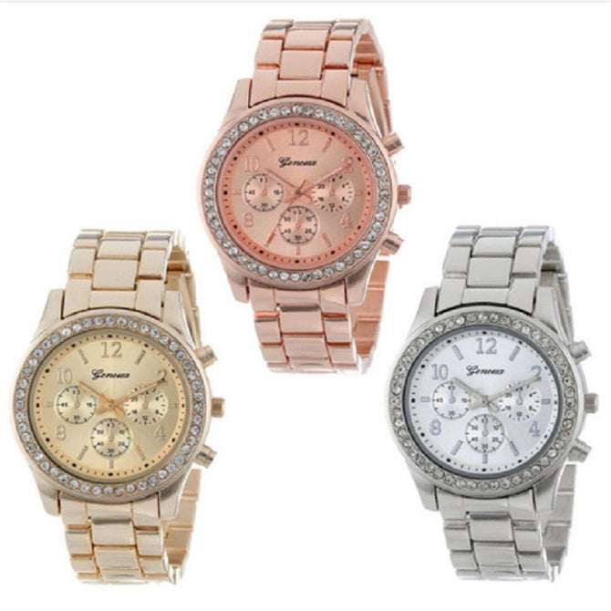 Geneva Wristwatches Stainless Steel Strap 521 Diamond Digital Watches For Women Silver