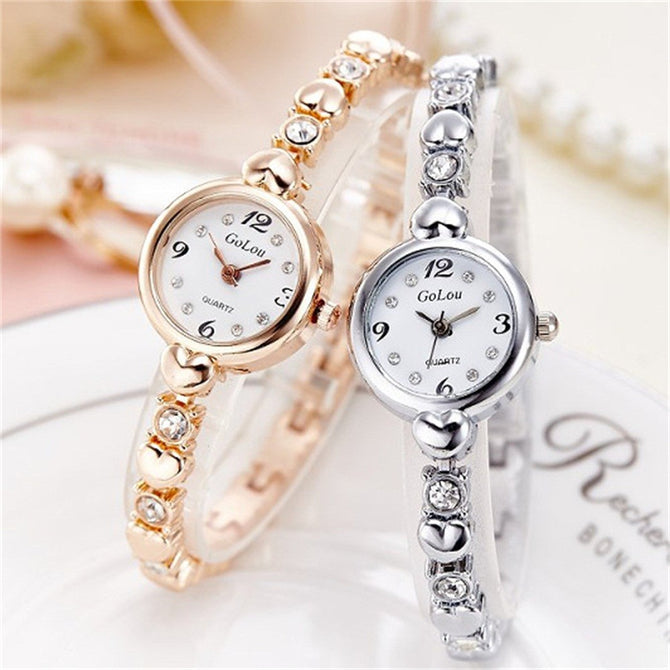 Round Digital Wristwatches Diamond Stainless Steel Strap Elegant Fashion Watches For Women Gold
