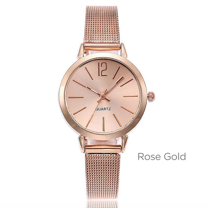 New Stainless Steel Strap Wristwatches Fashion Simple Women\'s Quartz Watches Rose Gold