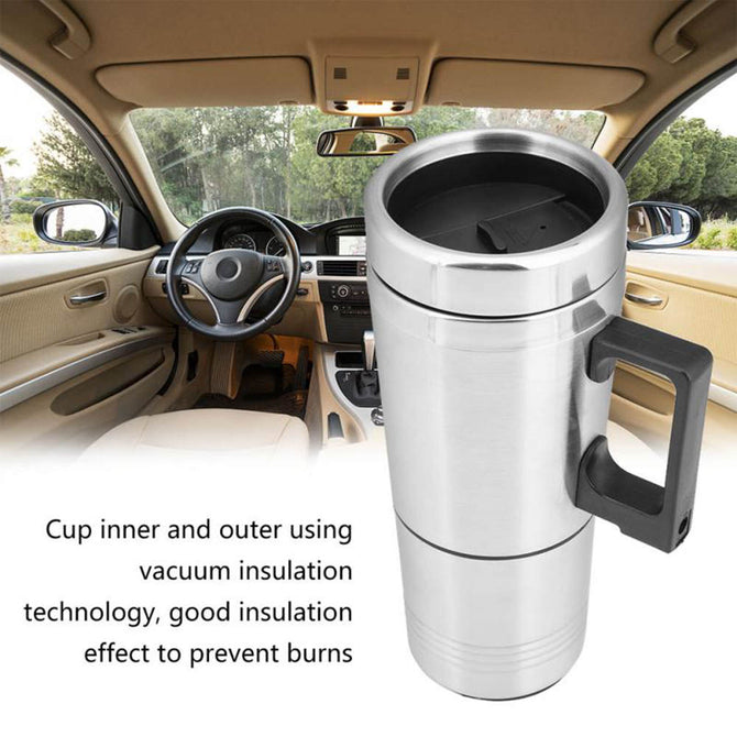 ESAMACT 12V/24V 300ml + 200ml Electric In-car Stainless Steel Travel Thermoses Heating Coffee Tea Adjustable Temperature Cup