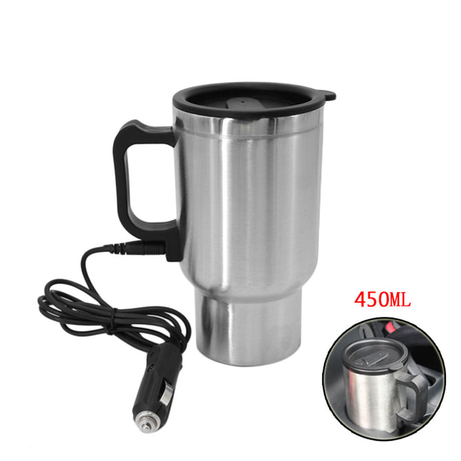 ESAMACT 12V/24V 300ml + 200ml Electric In-car Stainless Steel Travel Thermoses Heating Coffee Tea Cup Adjustable Temperature Cup