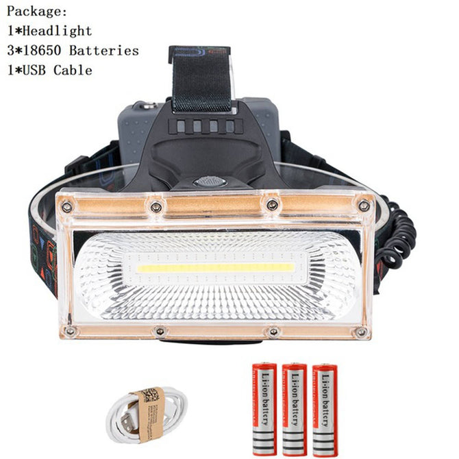 AIBBER TONE USB Power COB LED Headlamp USB Rechargeable Head Lamp Torch 3-Mode 18650 Battery Waterproof Hunting Fishing Lighting