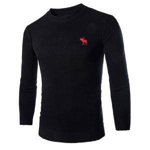 Mens Classic Round Neck Long Sleeve Sweaters, Solid Embroidered Knit Pullover For Men Black/XXL